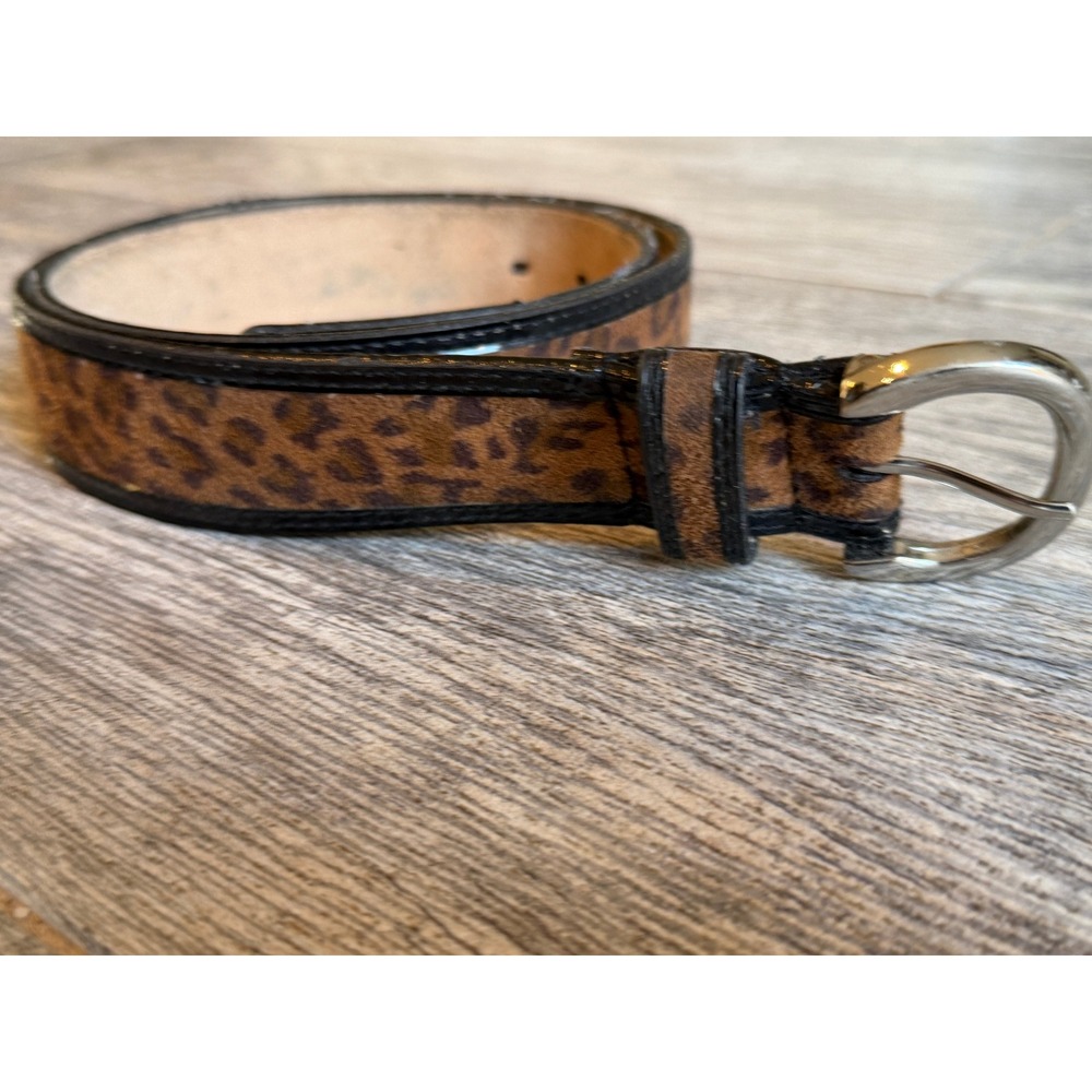 Amiee Lynn Leather Belt Medium Leopard Print Silver Buckle Womens Rodeo Western